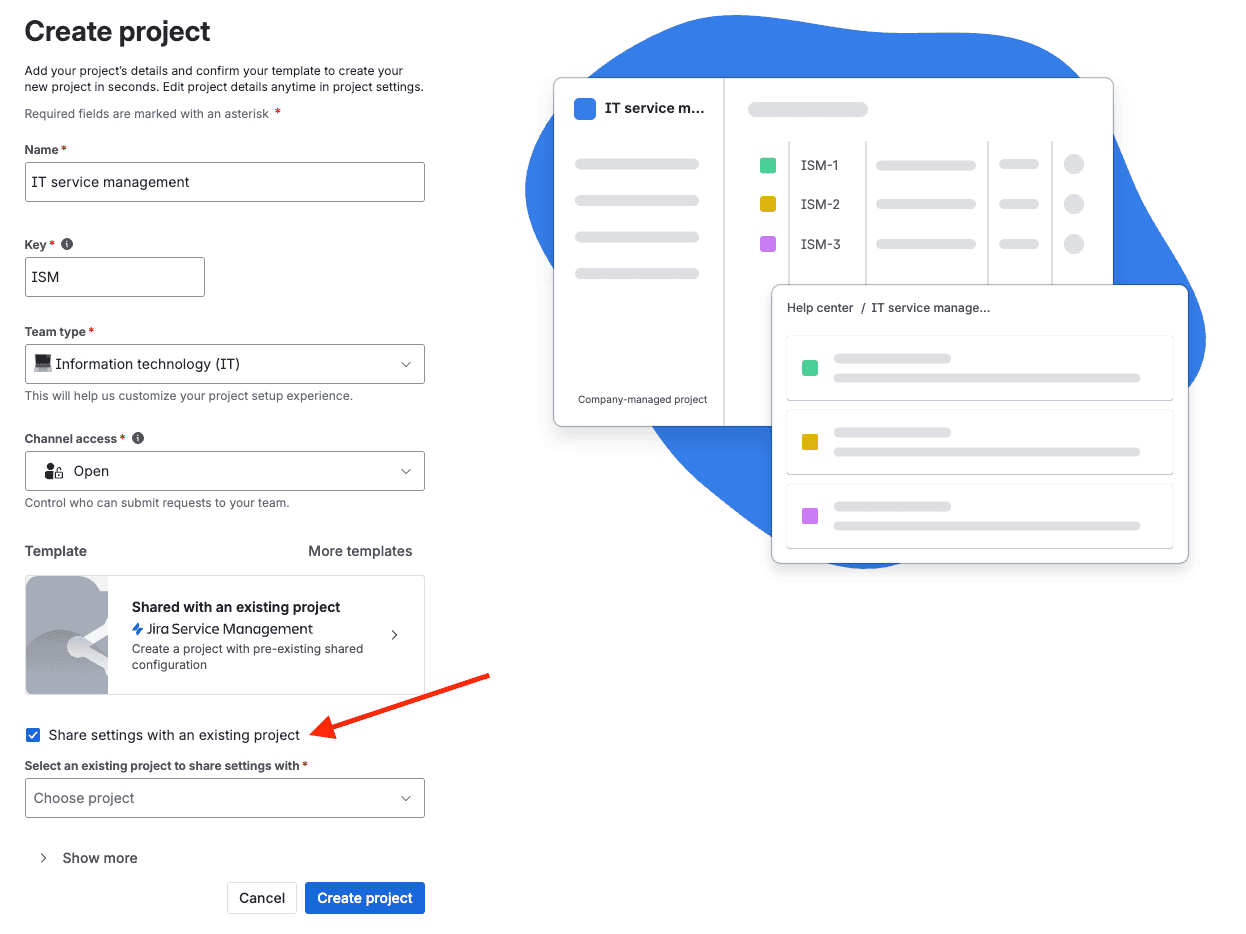 Share settings with an existing project in Jira