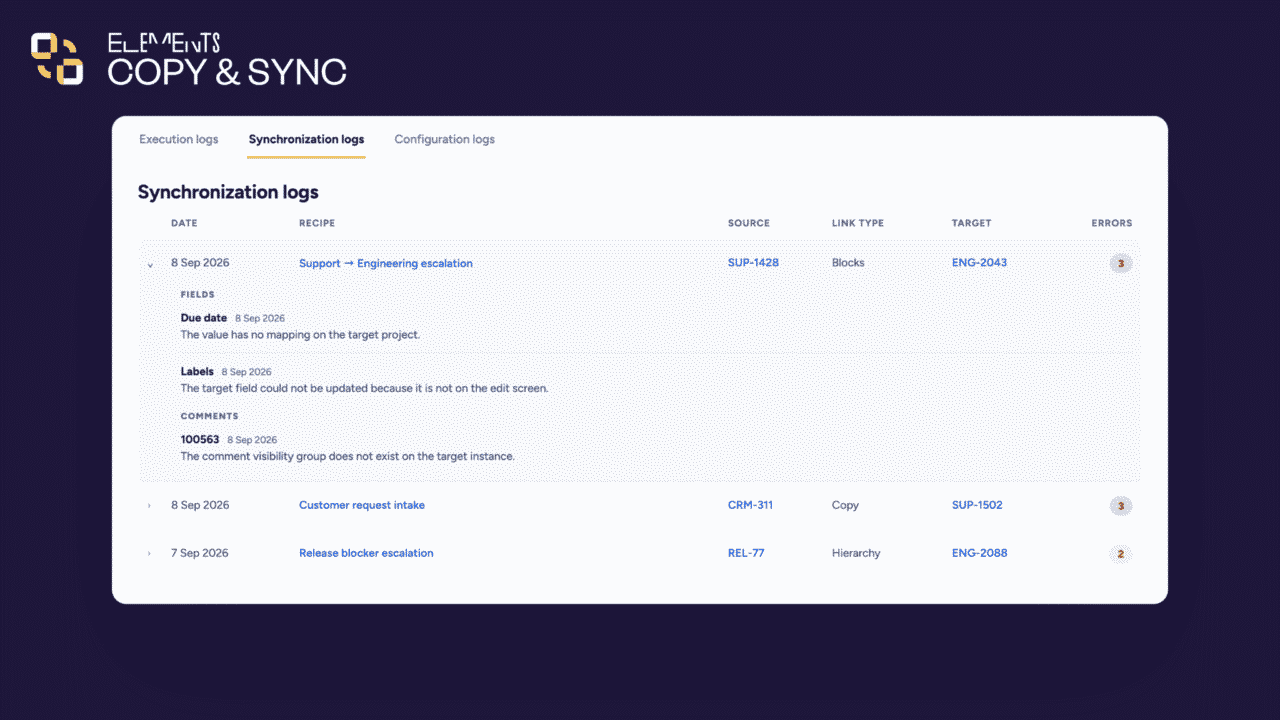 Synchronization logs