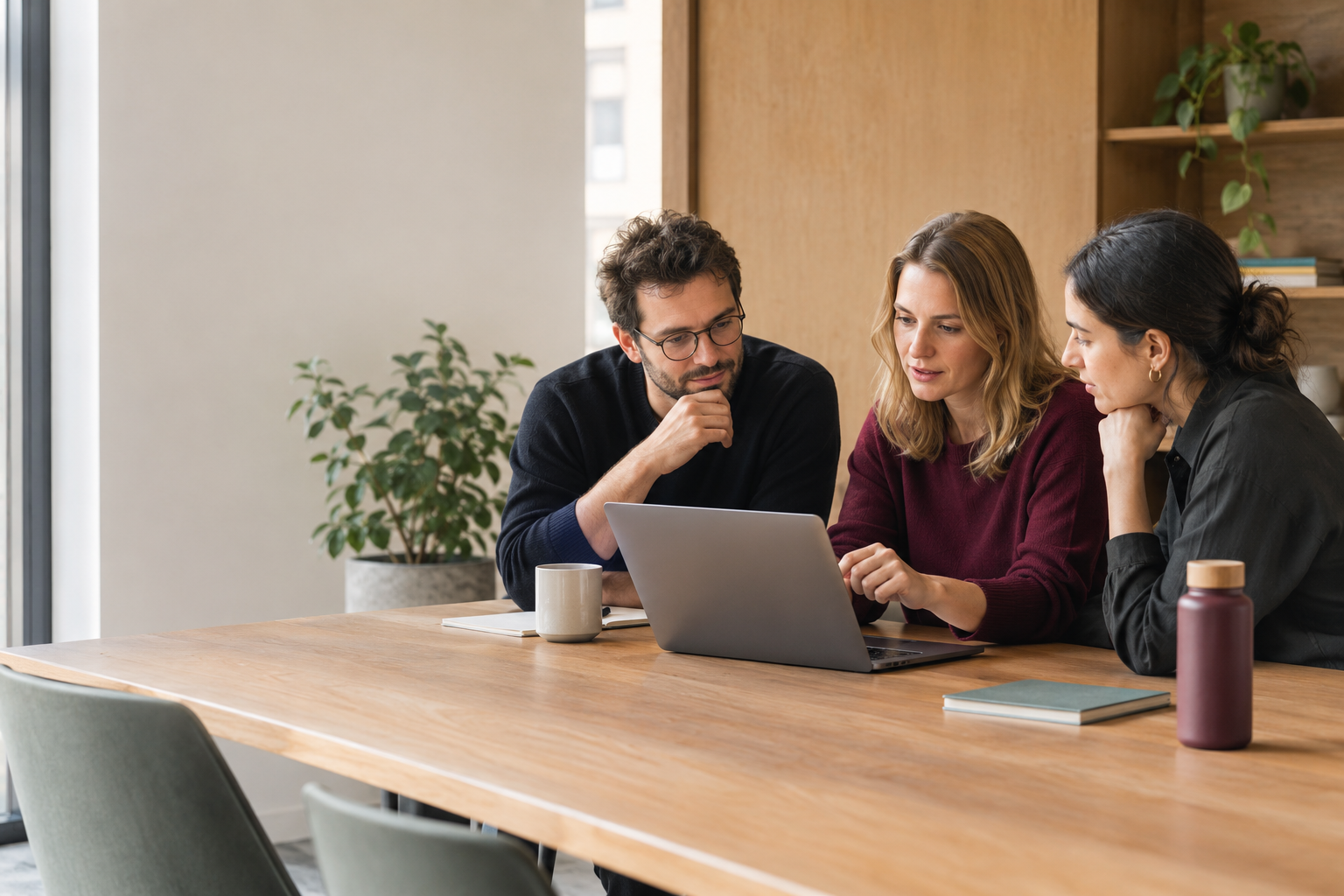 Collaborative Office Meeting Around a Laptop